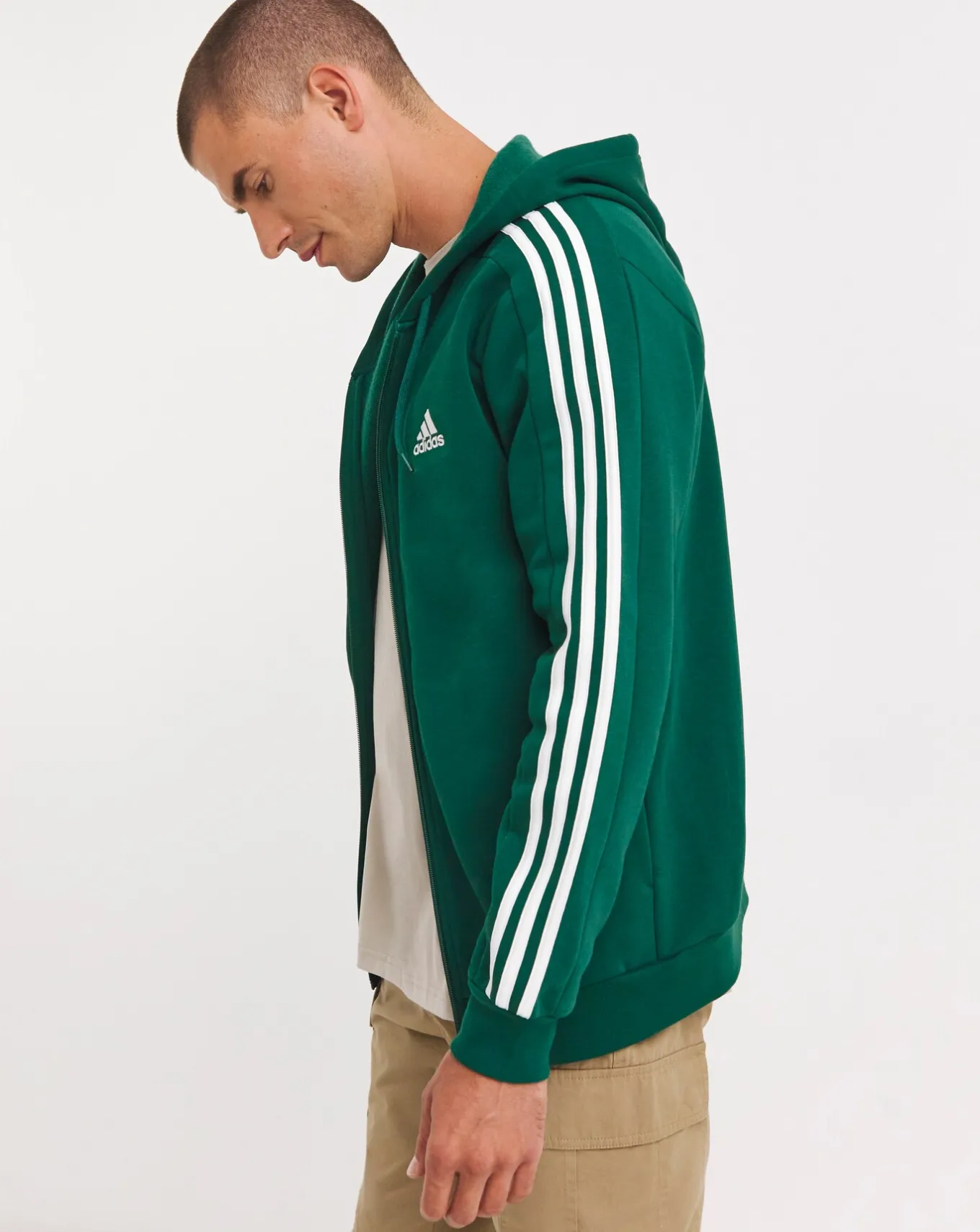 adidas 3 Stripes Fleece Full Zip Hoodie- Hoodies & Sweatshirts | Hoodies & Sweatshirts