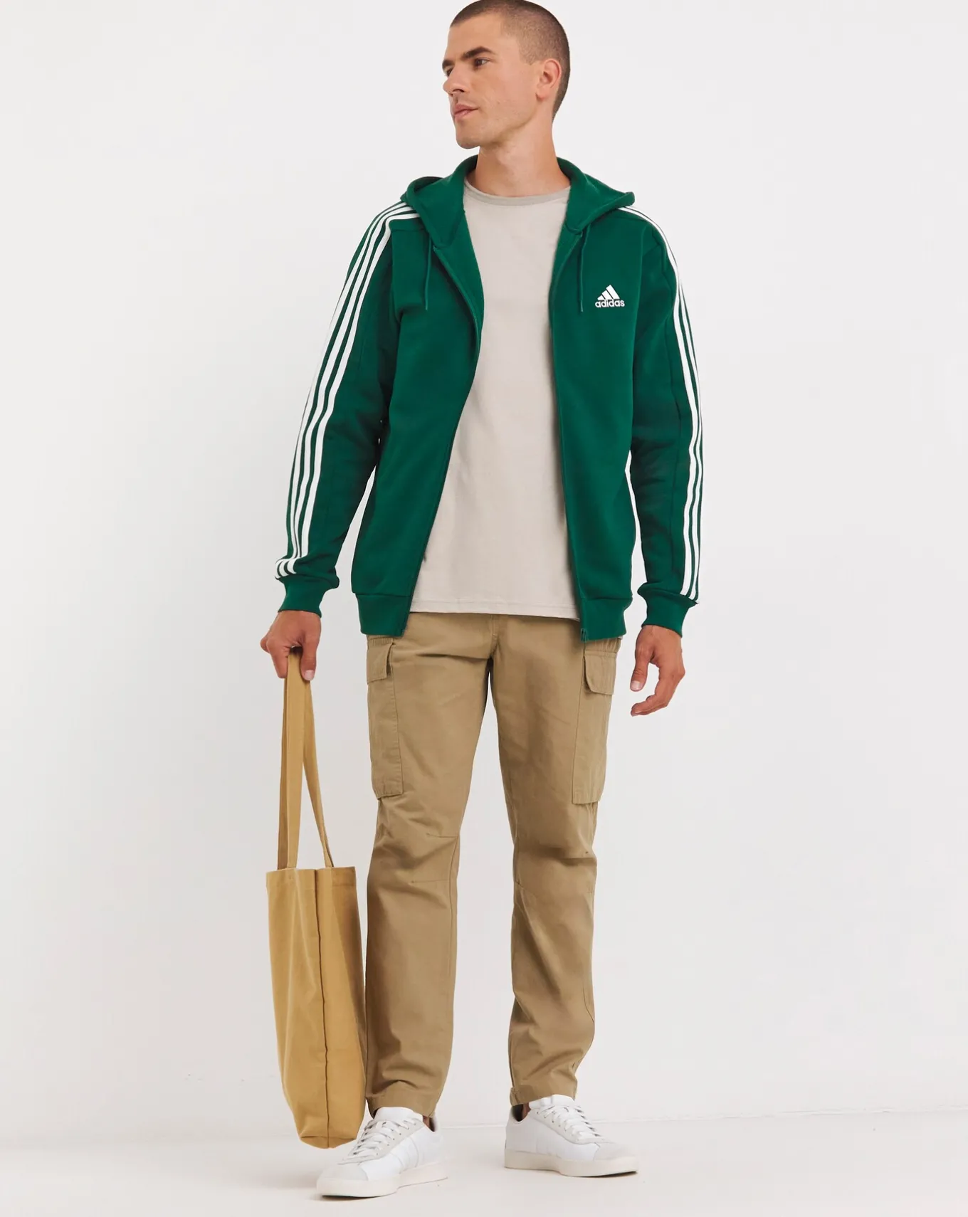 adidas 3 Stripes Fleece Full Zip Hoodie- Hoodies & Sweatshirts | Hoodies & Sweatshirts