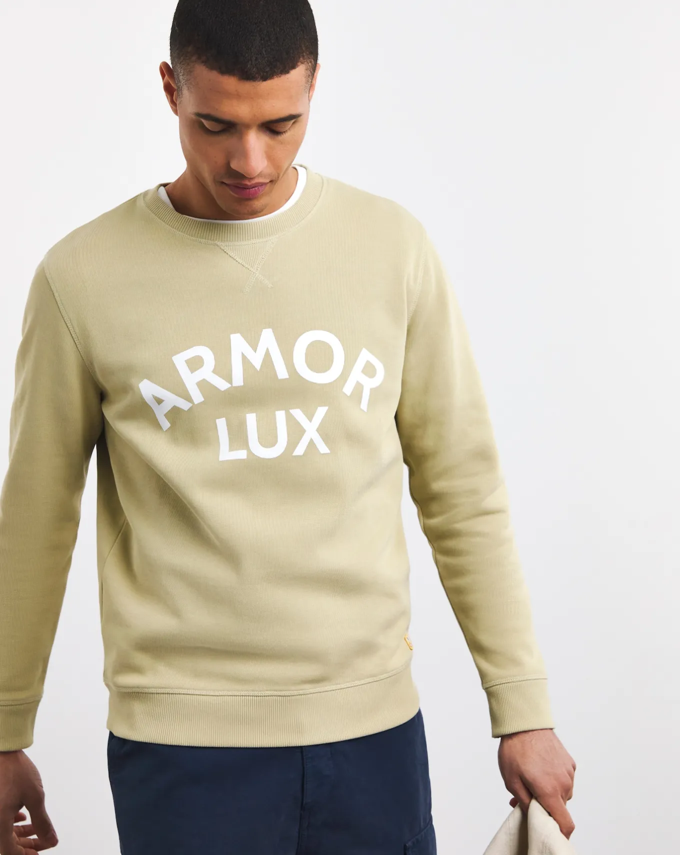 Armor Lux Logo Crew Neck Pale Olive Sweatshirt- Hoodies & Sweatshirts