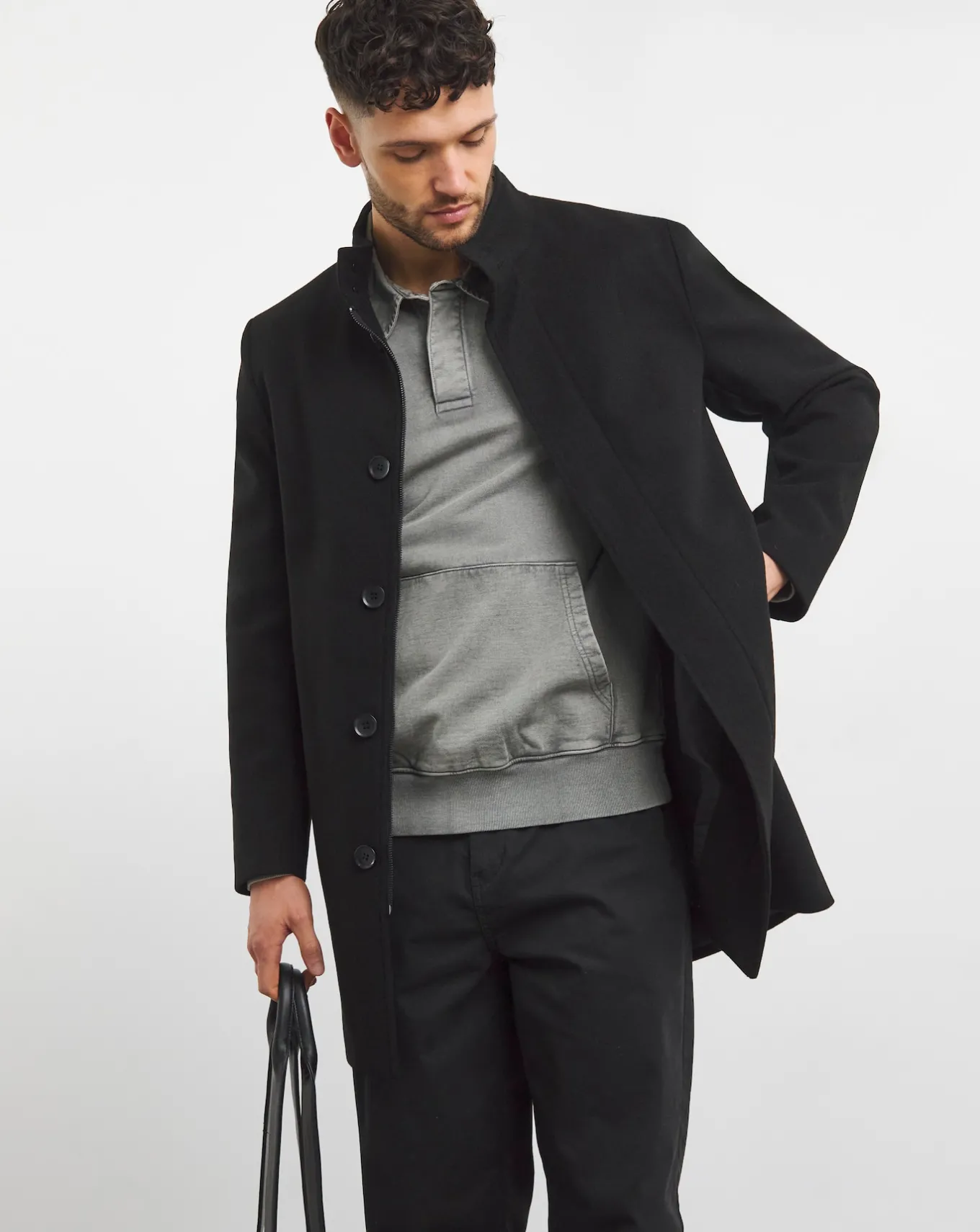 Jacamo Faux Wool Funnel Neck Coat- Underwear | Trousers, Chinos & Cargos