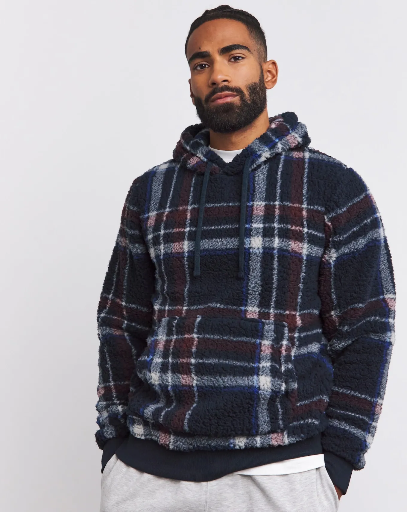 Jacamo Borg Check Fleece Lounge Hoodie- Underwear | Trousers, Chinos & Cargos