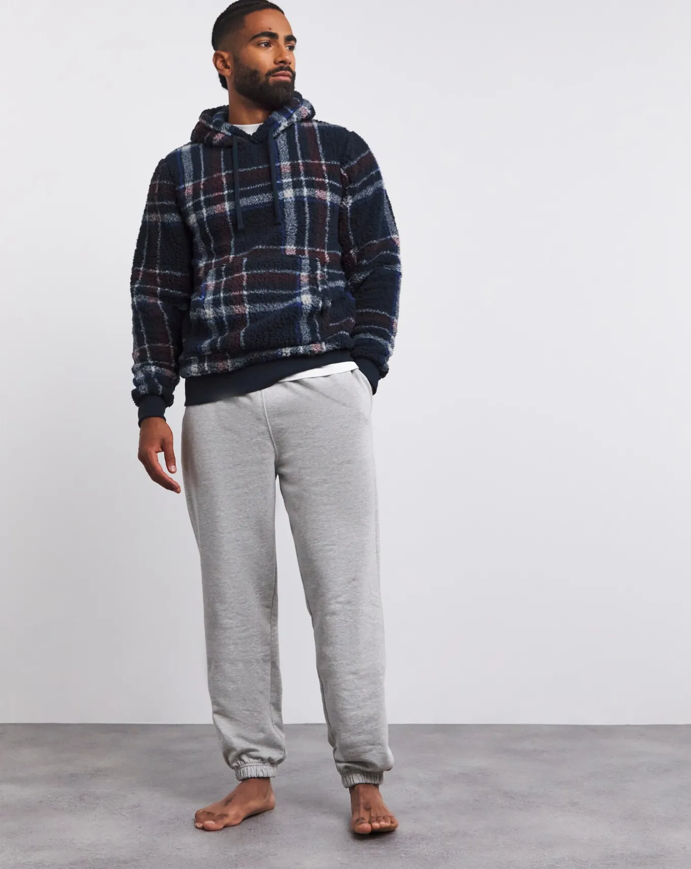 Jacamo Borg Check Fleece Lounge Hoodie- Underwear | Trousers, Chinos & Cargos