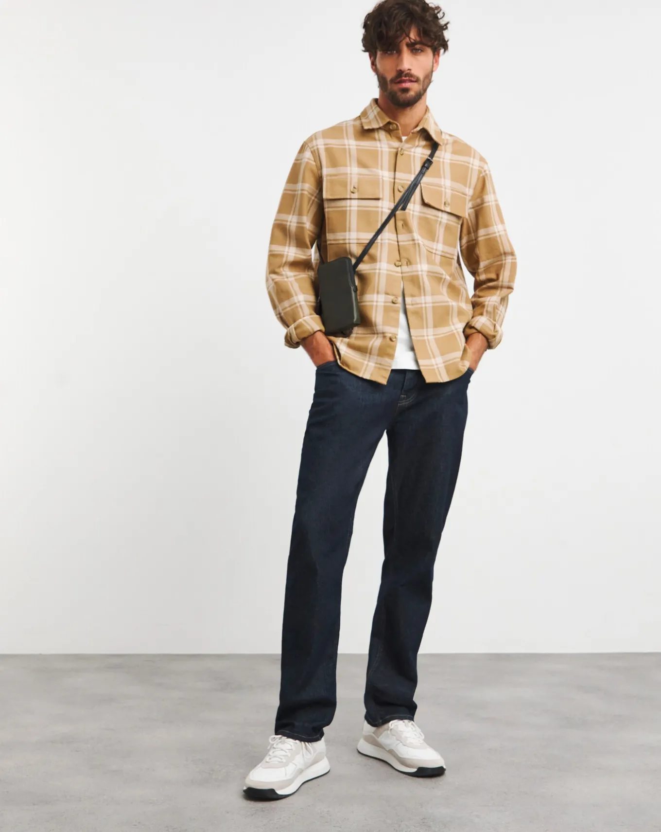 BOSS Beige Checked Overshirt- Shirts