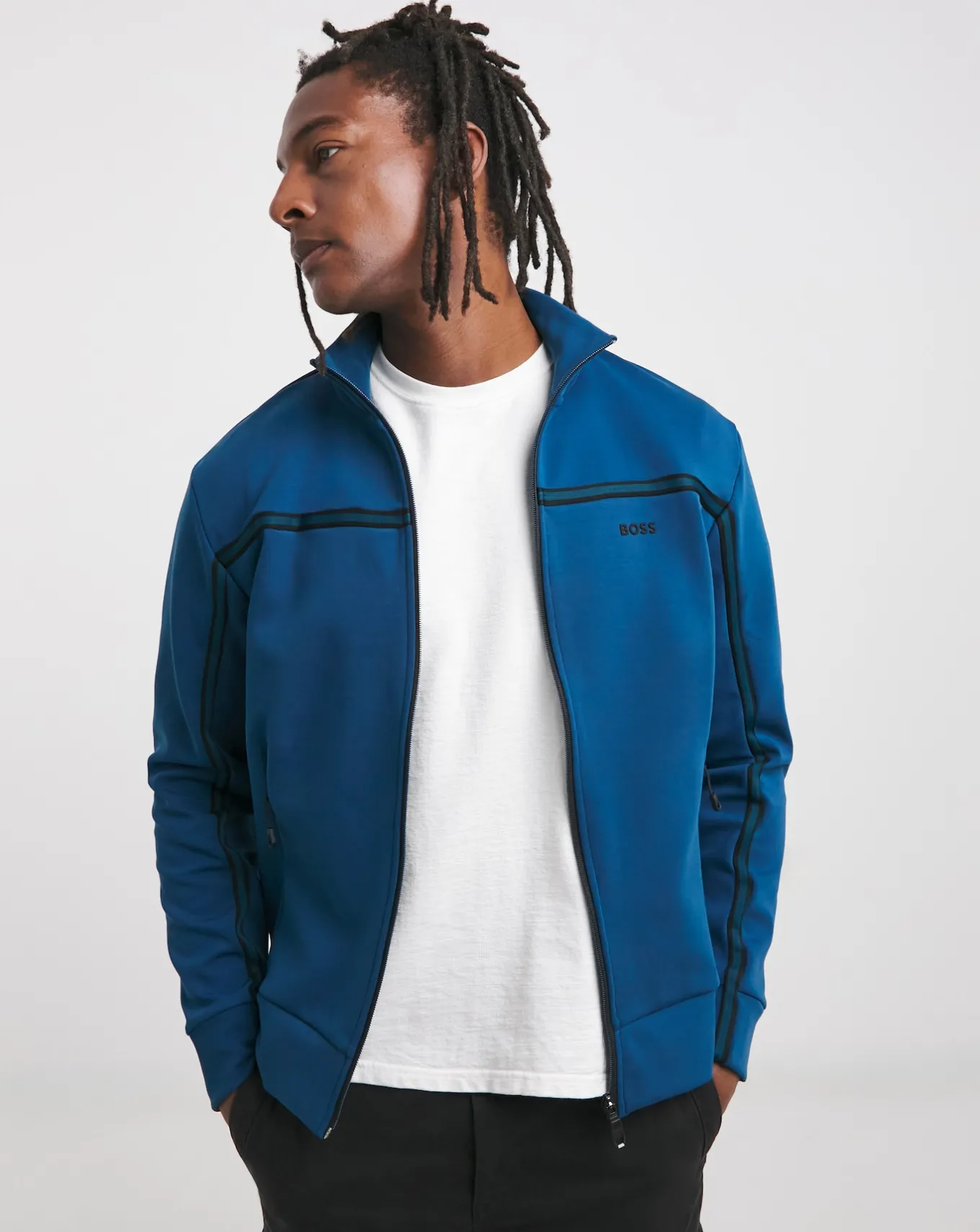 BOSS Stripe Full Zip Sweat Top- Hoodies & Sweatshirts