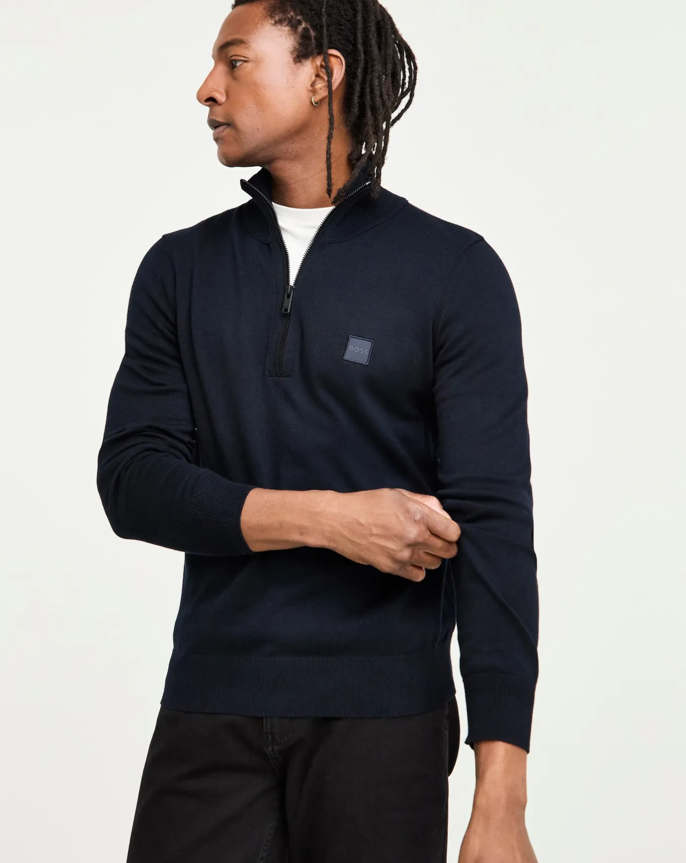 BOSS Classic Dark Blue 1/4 Zip Jumper- Jumpers & Cardigans