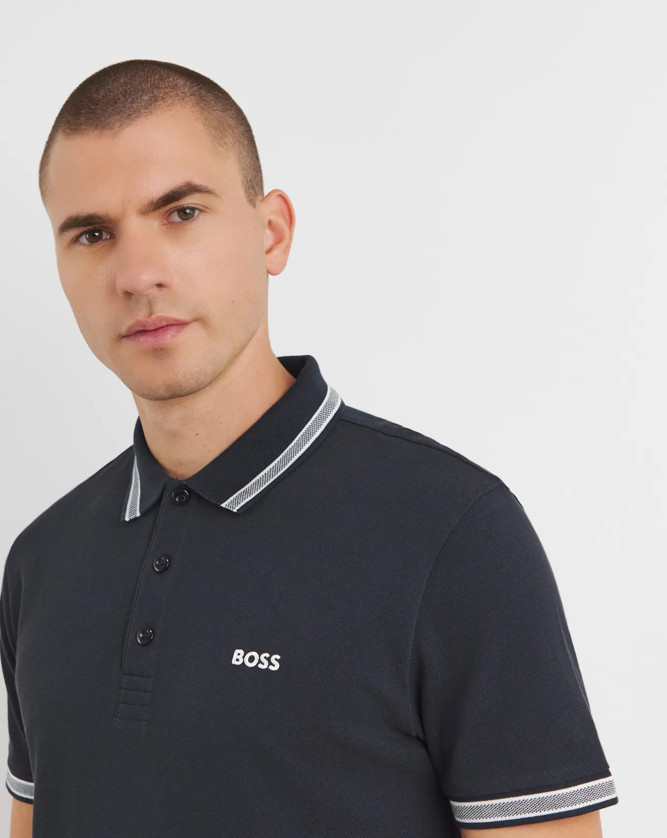 BOSS Dark Blue Classic Tipped Paddy Polo- Polo Shirts