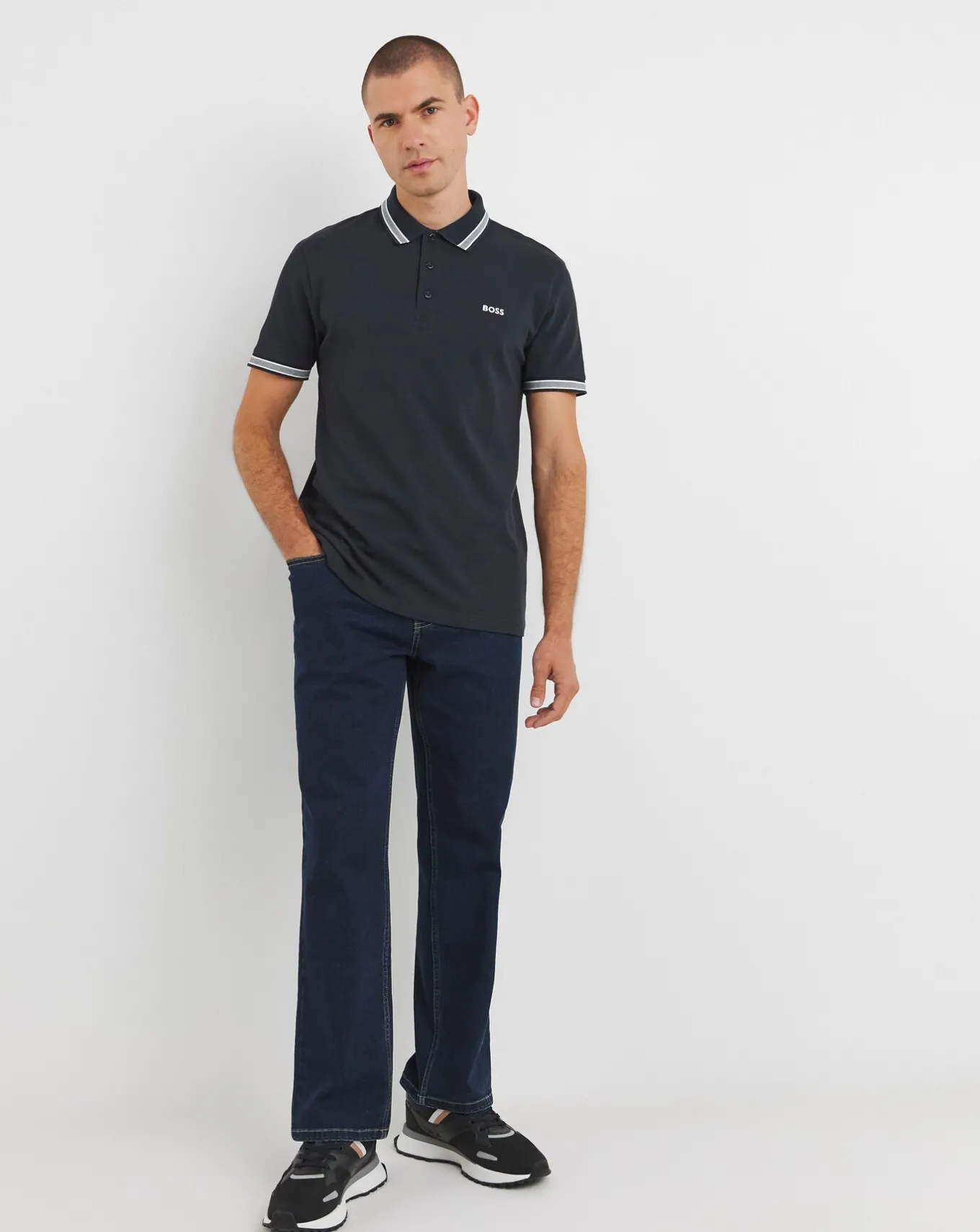 BOSS Dark Blue Classic Tipped Paddy Polo- Polo Shirts