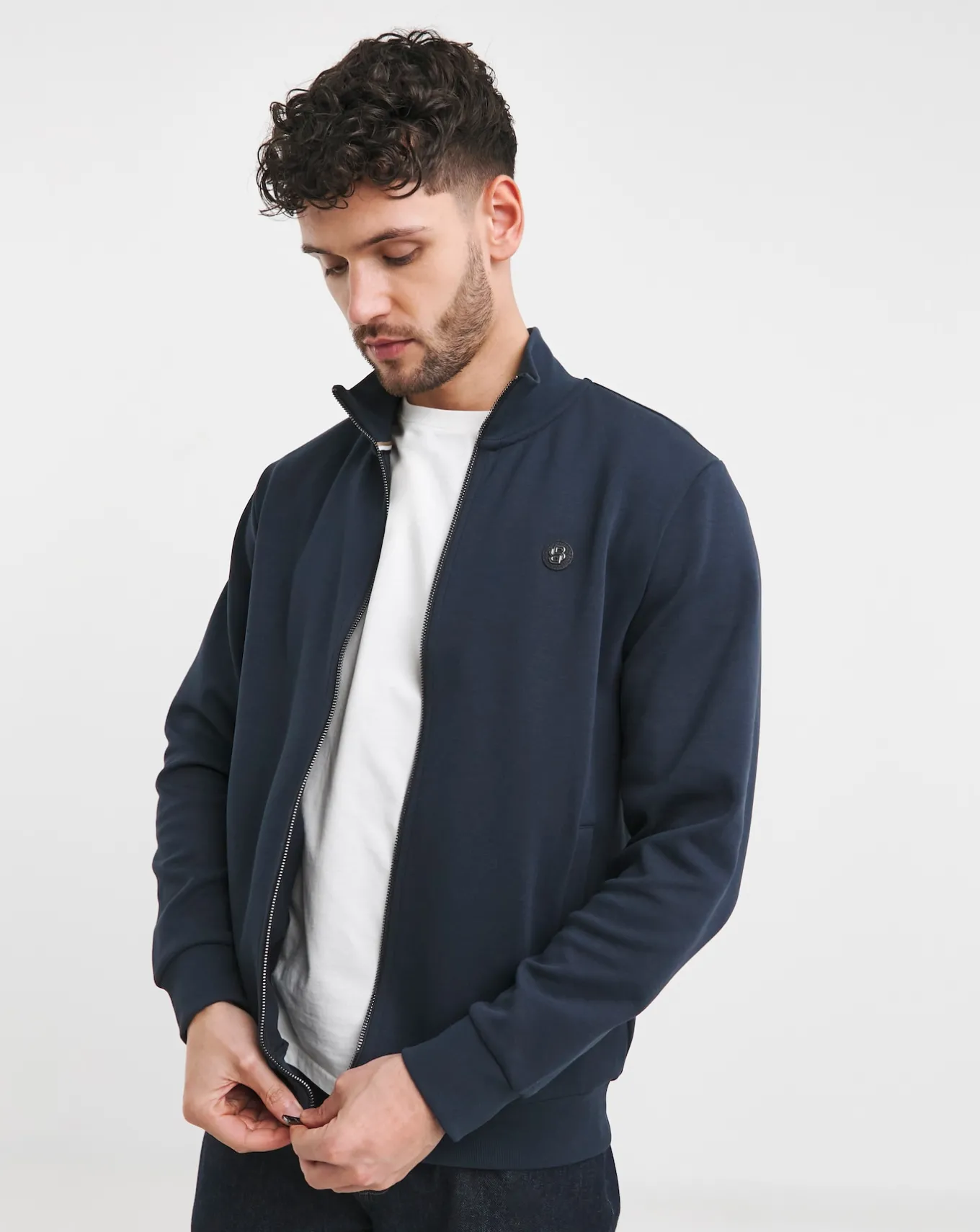 BOSS Dark Blue Full-Zip BB Badge Sweatshirt- Hoodies & Sweatshirts