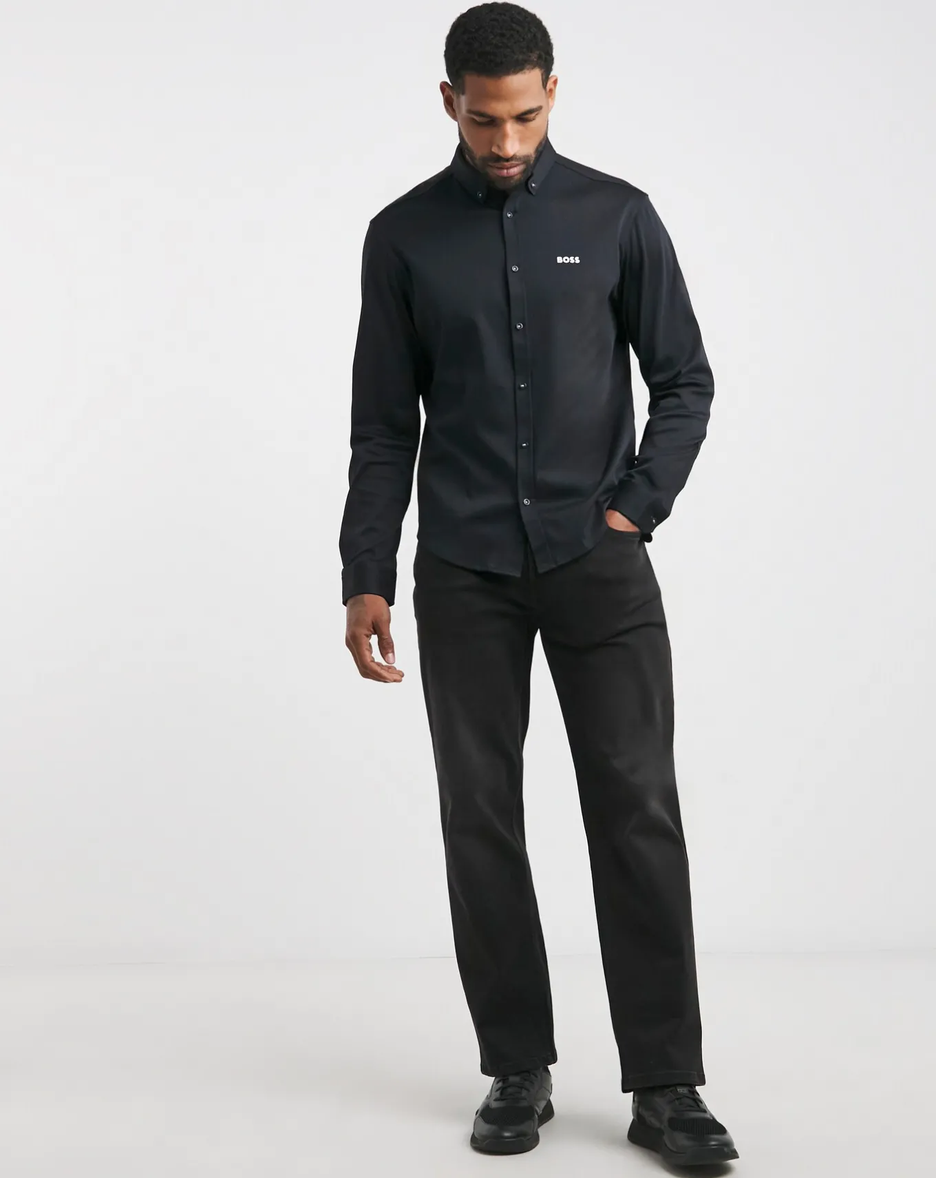 BOSS Dark Blue Long Sleeve Motion Shirt- Shirts