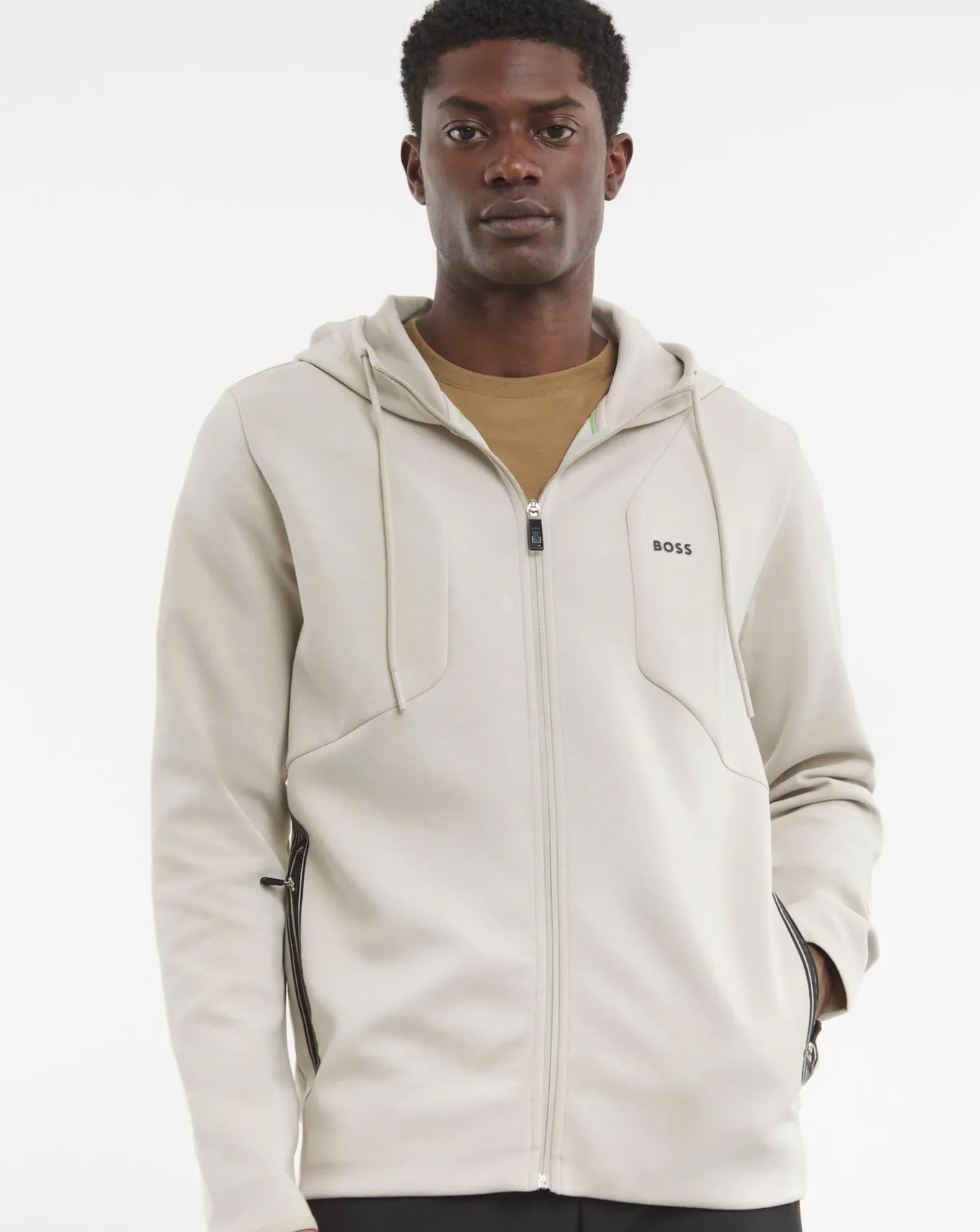 BOSS Full Zip Light Beige Hoody- Hoodies & Sweatshirts