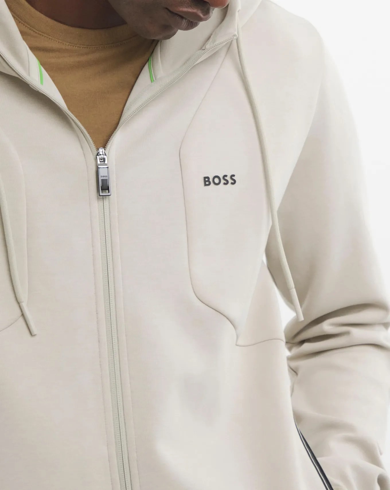 BOSS Full Zip Light Beige Hoody- Hoodies & Sweatshirts