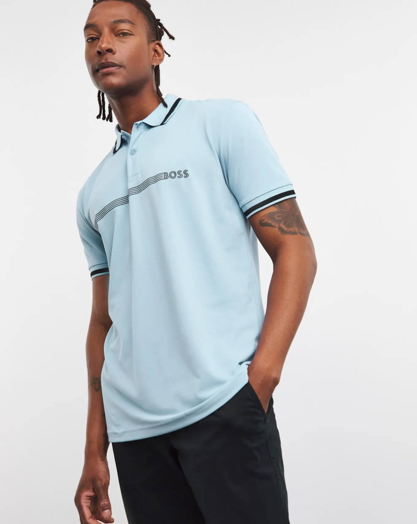 BOSS Short Sleeve Chest Stripe Polo- Polo Shirts