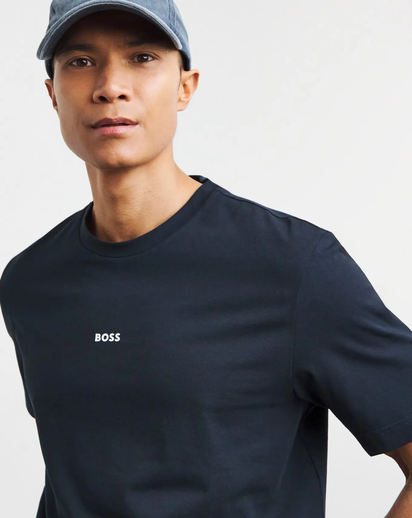 BOSS Short Sleeve Dark Blue Centre Logo T-Shirt- T-shirts & Vests