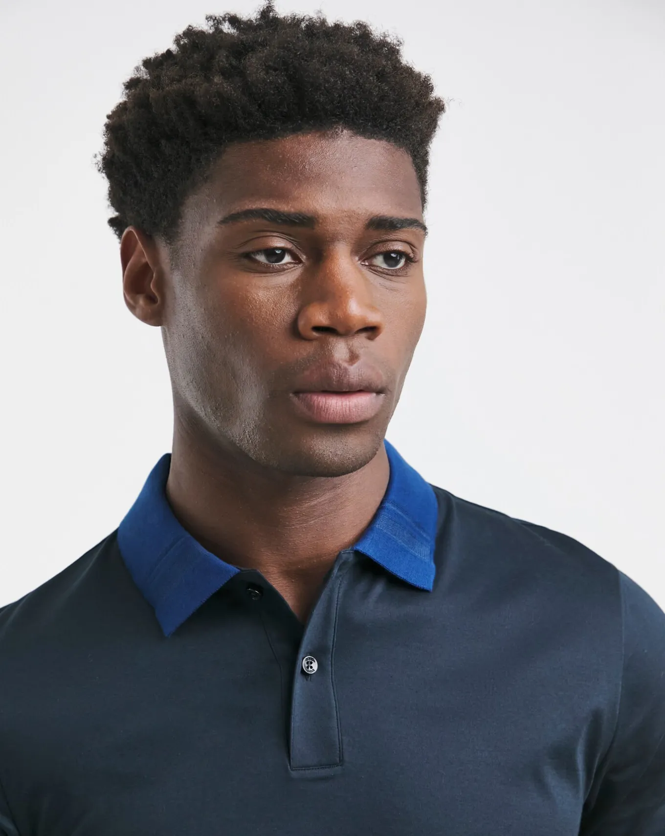 BOSS Short Sleeve Dark Blue Contrast Collar Polo- Polo Shirts