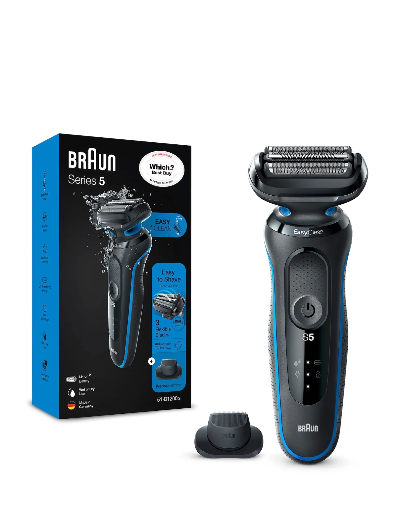 Braun Series 5 B1200 Rechargeable Shaver with Precision Trimmer- Shaving