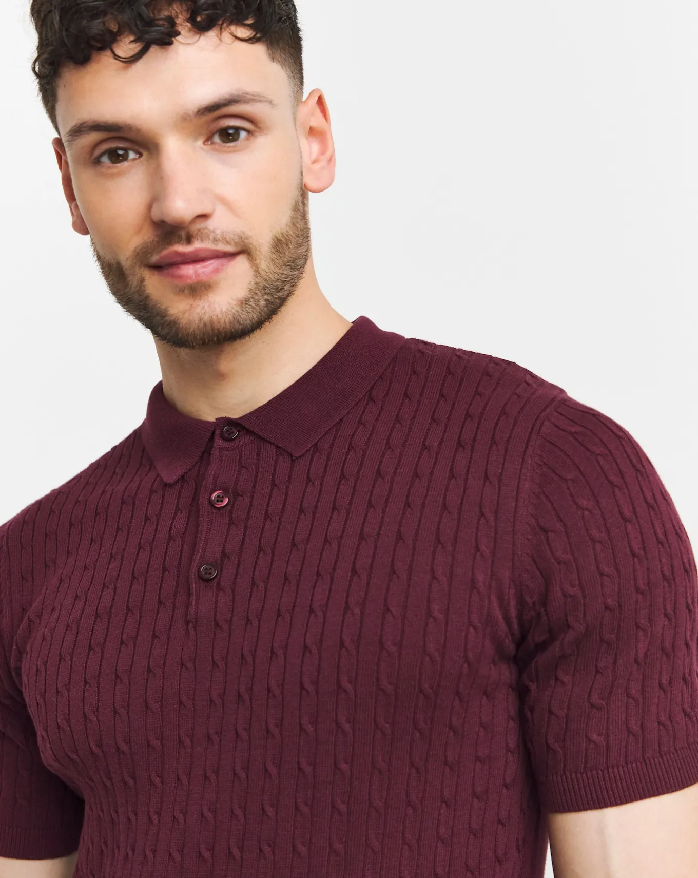 Jacamo Cable Knitted Polo- Jumpers & Cardigans