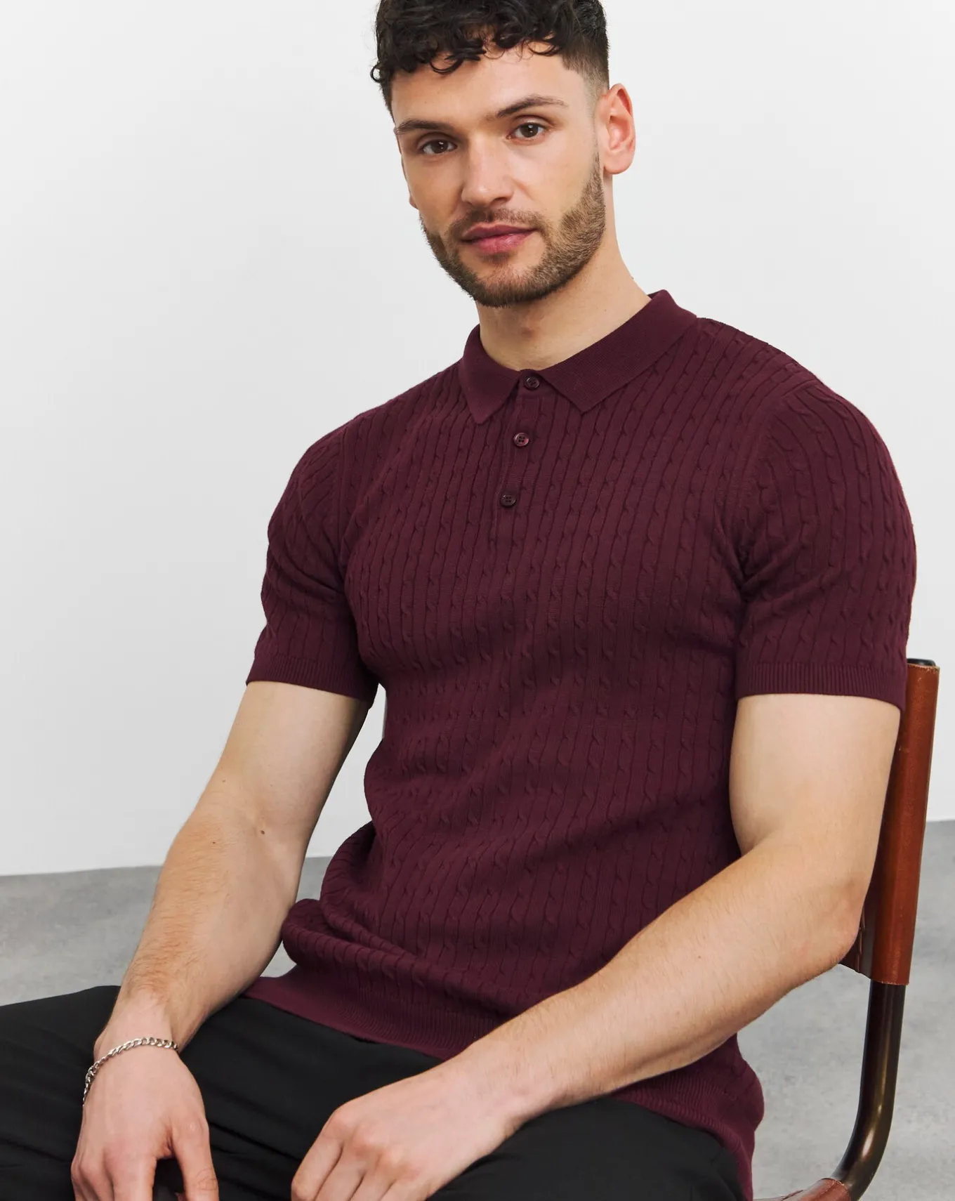 Jacamo Cable Knitted Polo- Jumpers & Cardigans