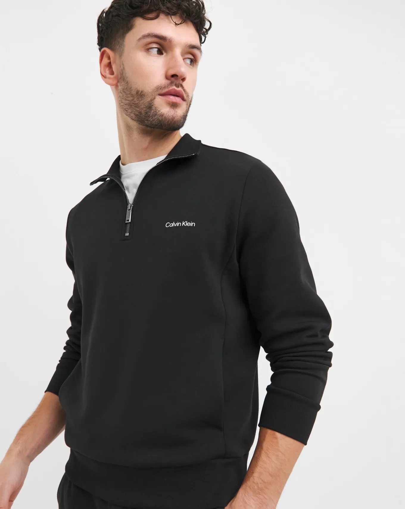 Calvin Klein Micro Logo 1/4 Zip Sweatshirt- Hoodies & Sweatshirts