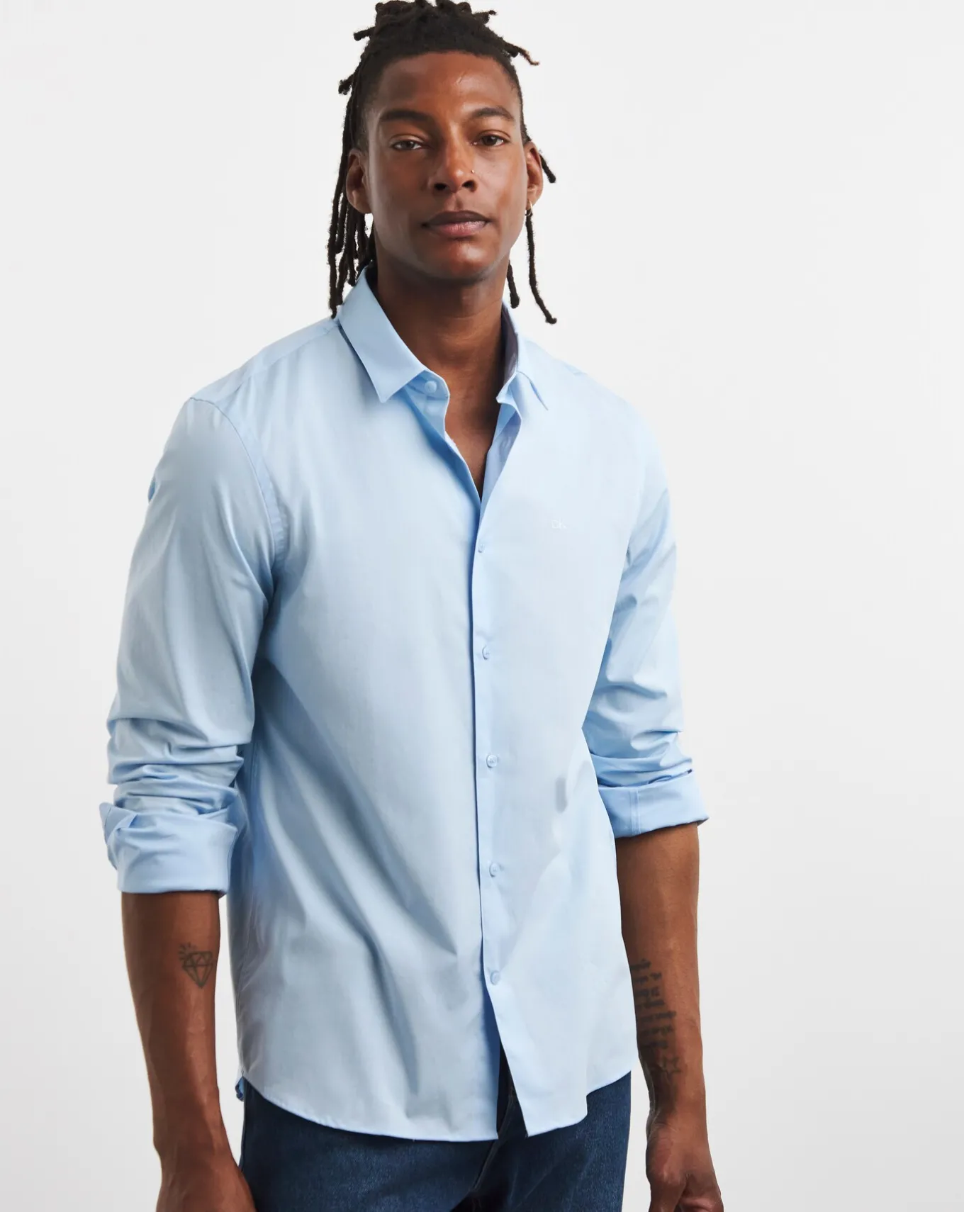 Calvin Klein Blue Stretch Poplin Shirt- Shirts