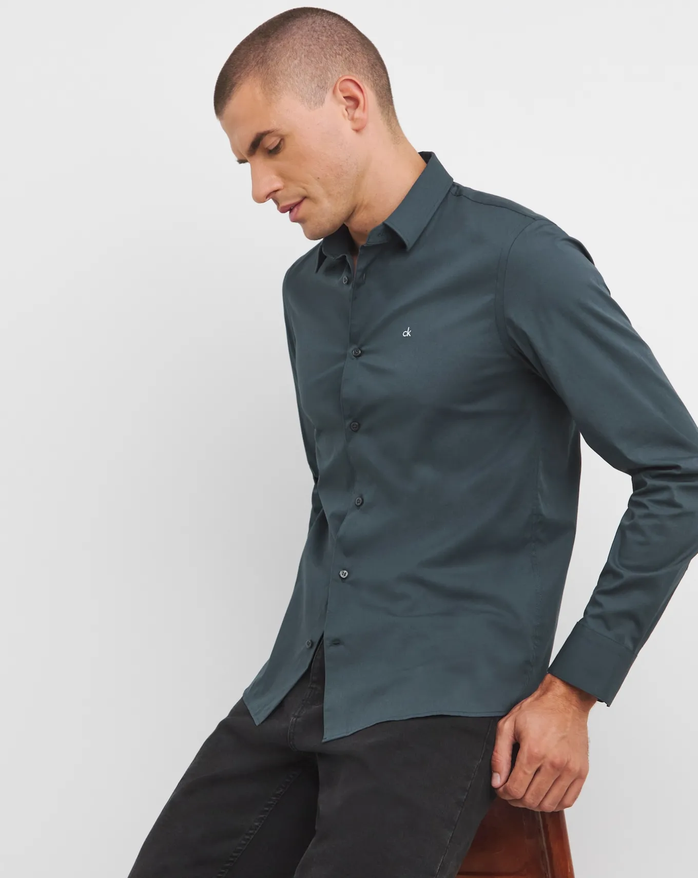 Calvin Klein Classic Poplin Stretch Shirt Navy- Shirts