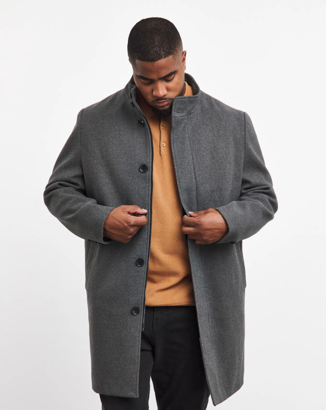 Jacamo Faux Wool Funnel Coat- Coats & Jackets