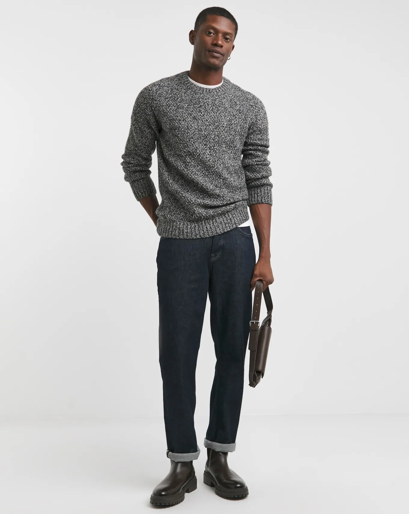 Jacamo Twist Wool Blend Crew Neck Jumper- Jumpers & Cardigans