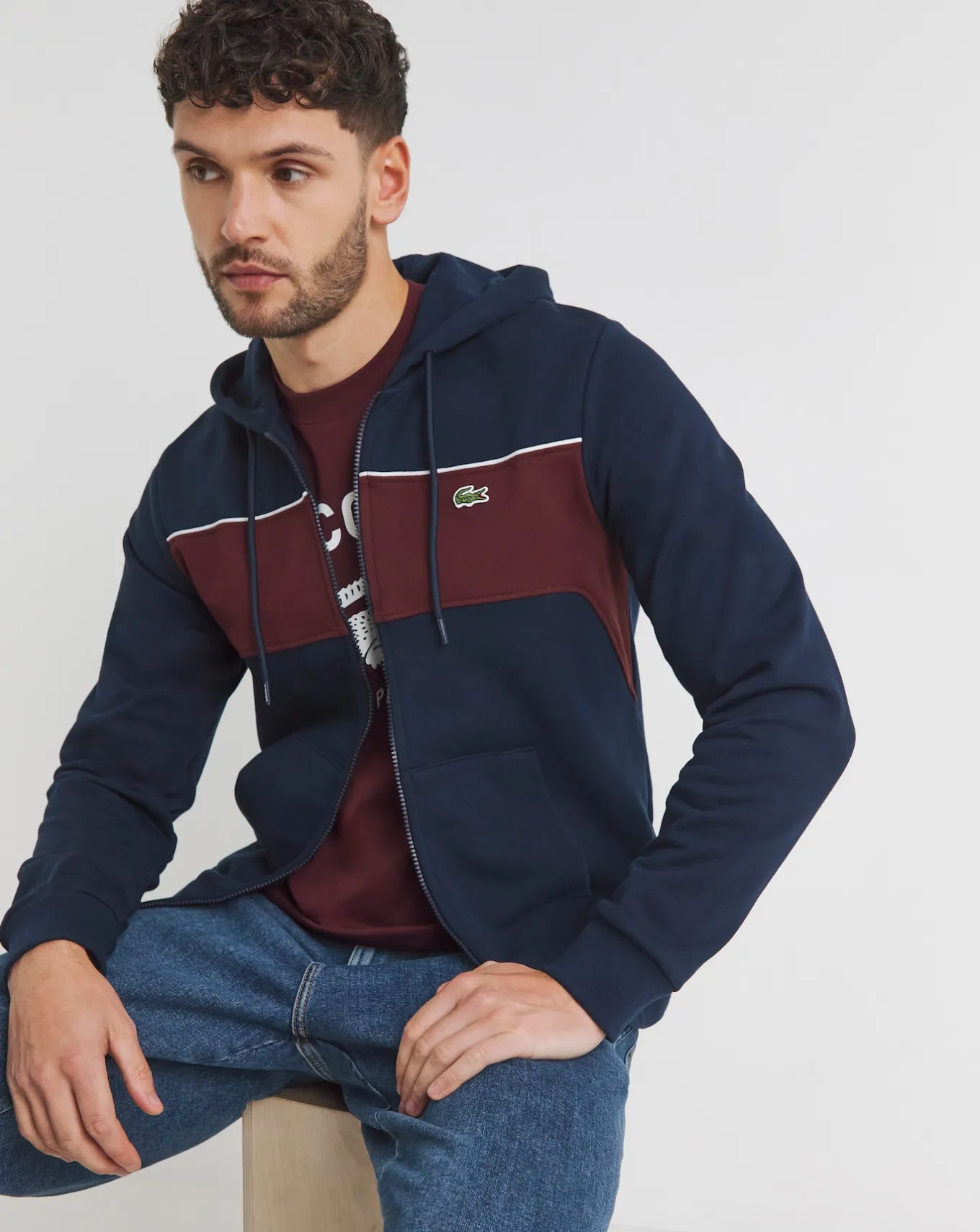 Lacoste Blue Full Zip Colourblock Hoodie- Loungewear | Hoodies & Sweatshirts