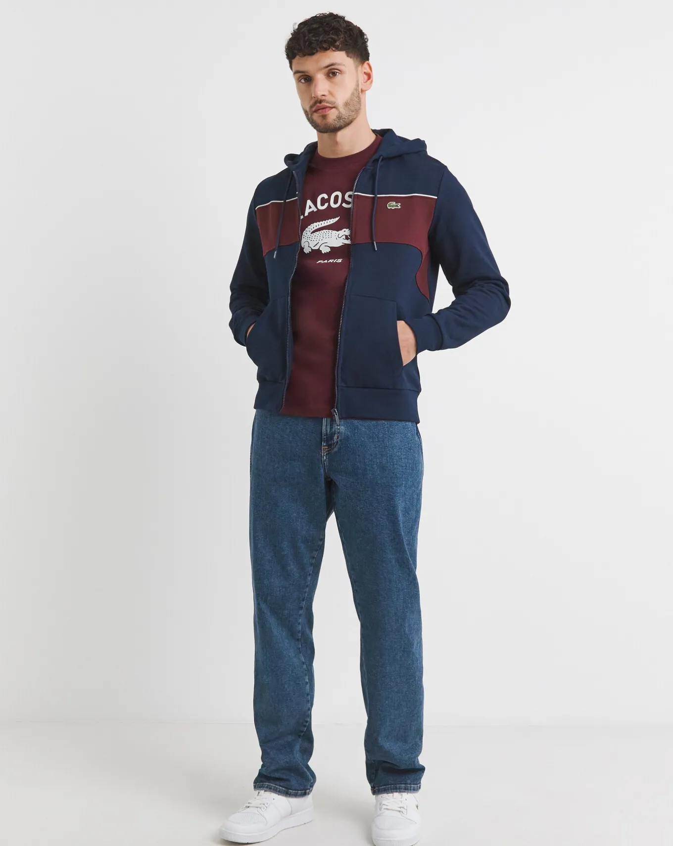 Lacoste Blue Full Zip Colourblock Hoodie- Loungewear | Hoodies & Sweatshirts