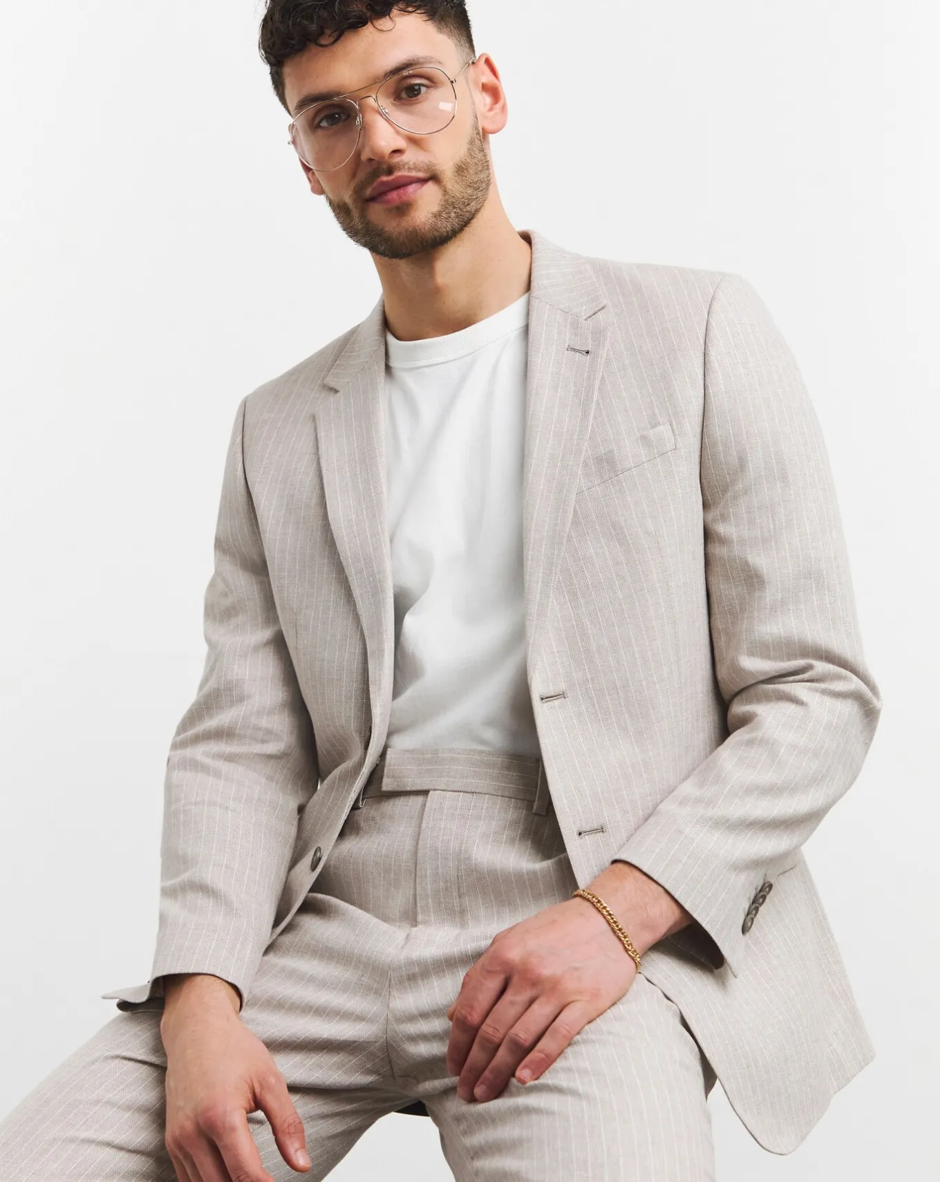 Jacamo Linen Blend Pinstripe Suit Blazer- Suit Jackets | Blazers