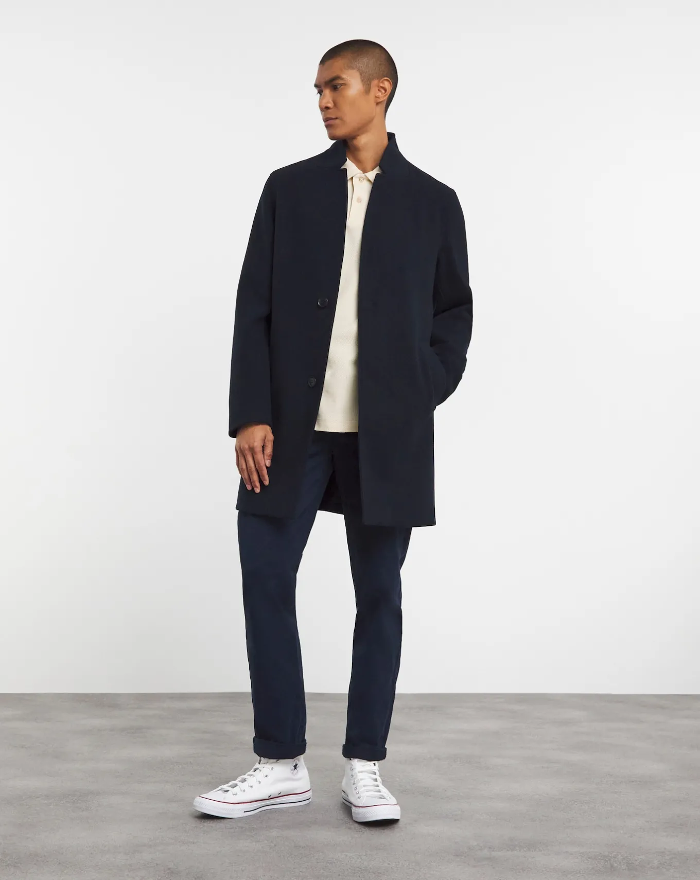 Jacamo Faux Wool Turn Up Collar Coat- Coats & Jackets