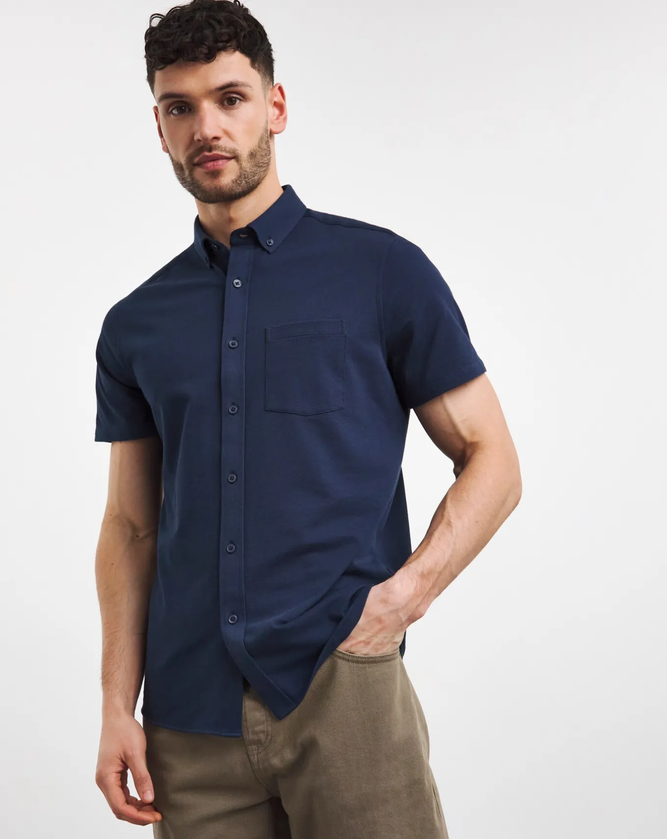 Jacamo Short Sleeve Button Down Pique- Shirts | Shirts