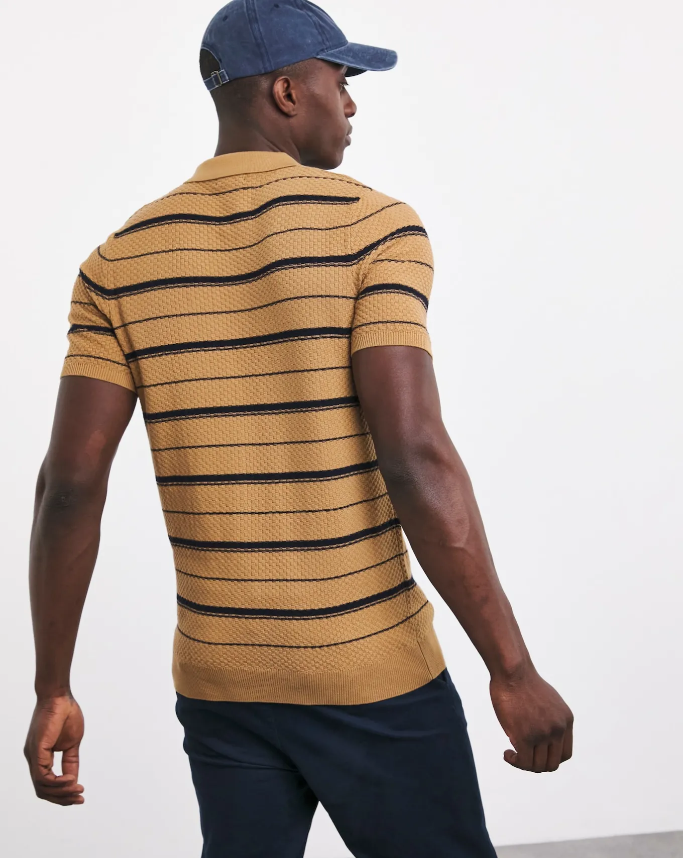 Jacamo Textured Stripe Knitted Polo- Polo Shirts | Jumpers & Cardigans